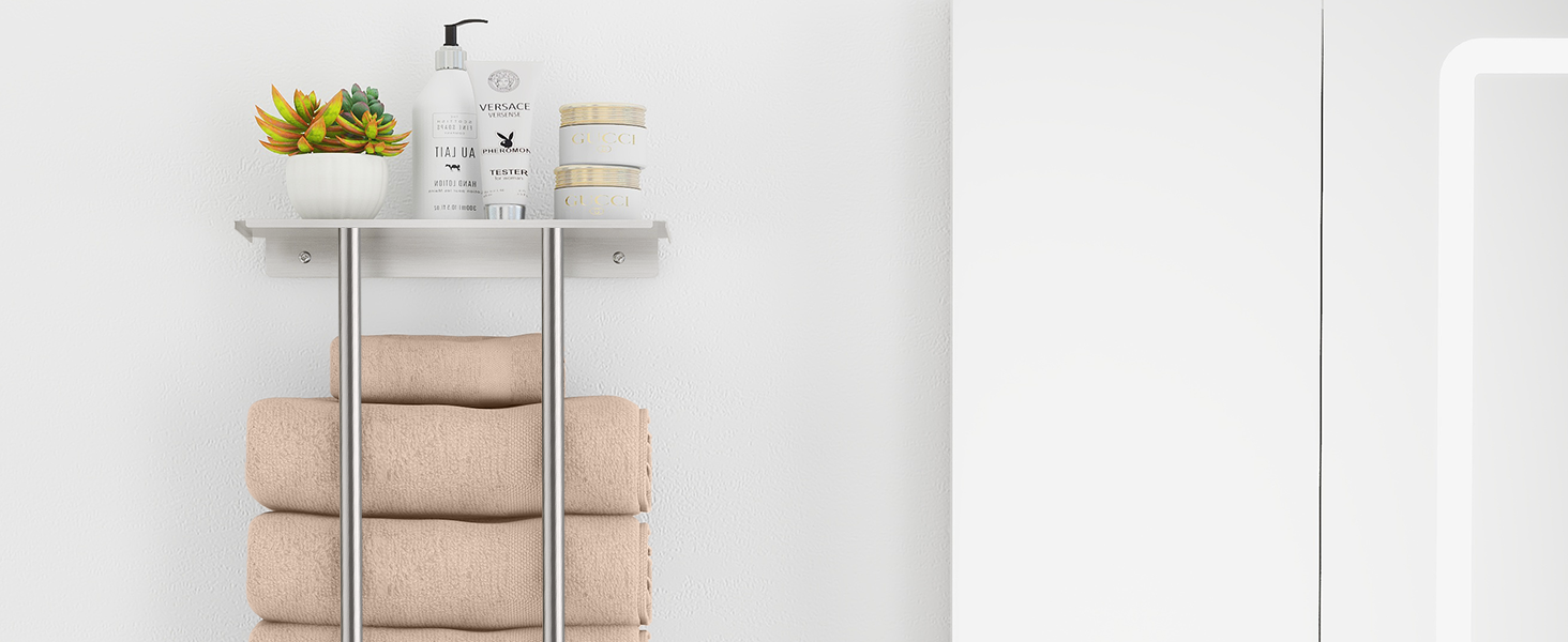 Трирівнева підставка для рушників з металевою полицею та 4 гачками, 86 см, срібна | Підставка для рушників для ванної кімнати
