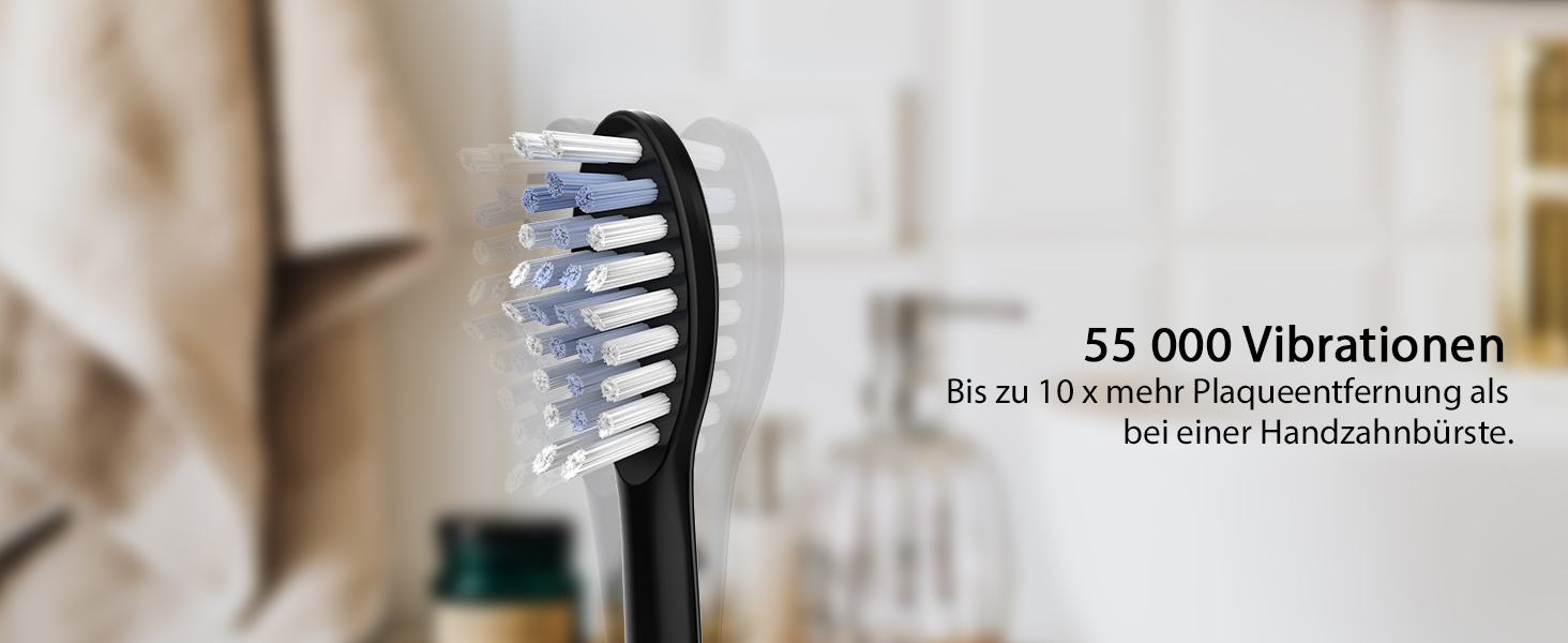 Електрична зубна щітка Tristan Auron SonicMaster - 55 000 вібрацій, 5 режимів, 60 днів акумулятора, UV-стерилізатор, 6 насадок, чорний колір