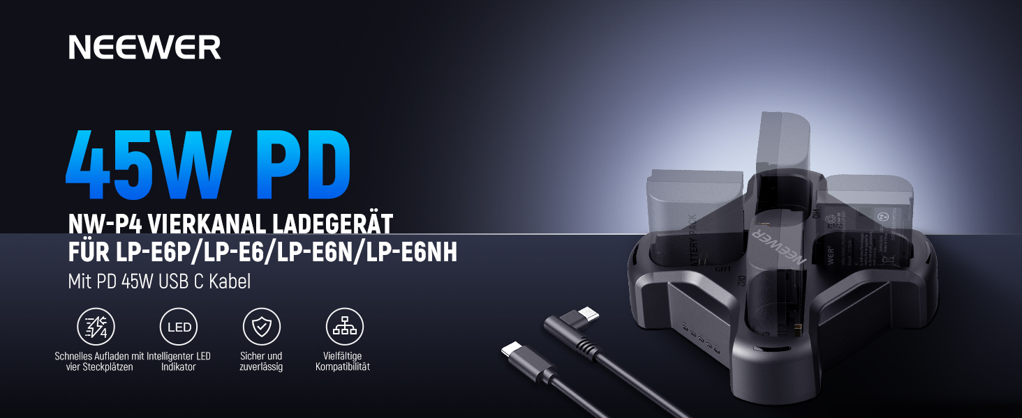 NEEWER LP-E6NH Запасний акумулятор та USB зарядний пристрій, комплект 3 шт., 2250mAh, сумісний з Canon EOS R7, R5, R6, R6 II, 80D, 90D та ін.