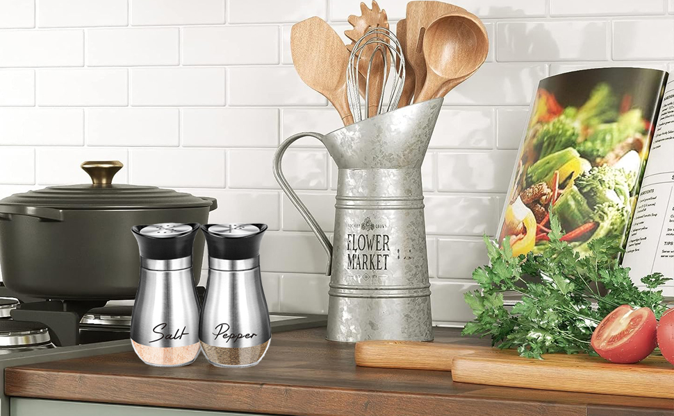 Набір для солі та перцю з нержавіючої сталі з скляною пляшечкою, дозатор спецій, аксесуари для кухні, дому, ресторану, обіднього столу (сріблястий)