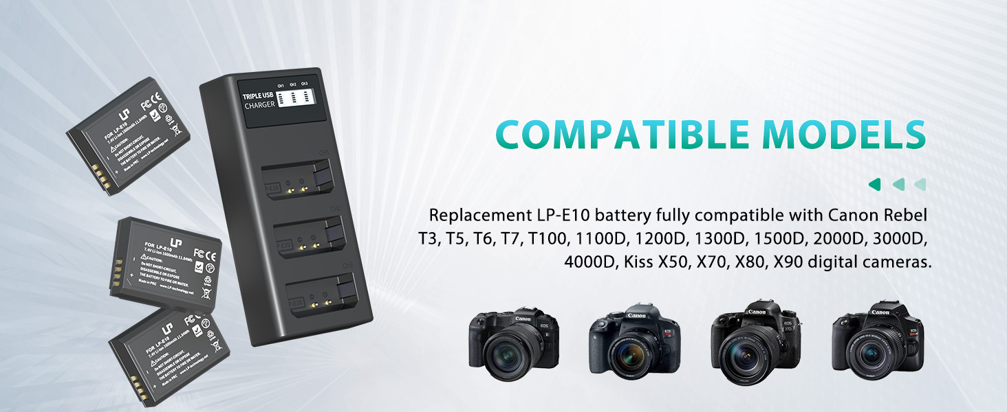 Комплект акумуляторів LP-E10 (1600mAh) 3 шт. та USB-зарядний пристрій на 3 слоти для камер Canon