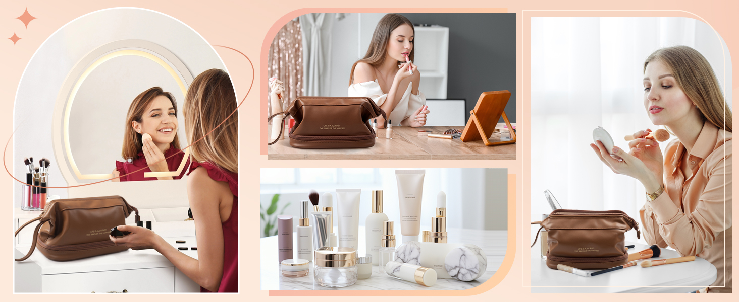 Косметичка для жінок Abiudeng: велика, водонепроникна, з відділенням для пензлів. Ідеальна для подорожей та зберігання макіяжу. Колір: коричневий