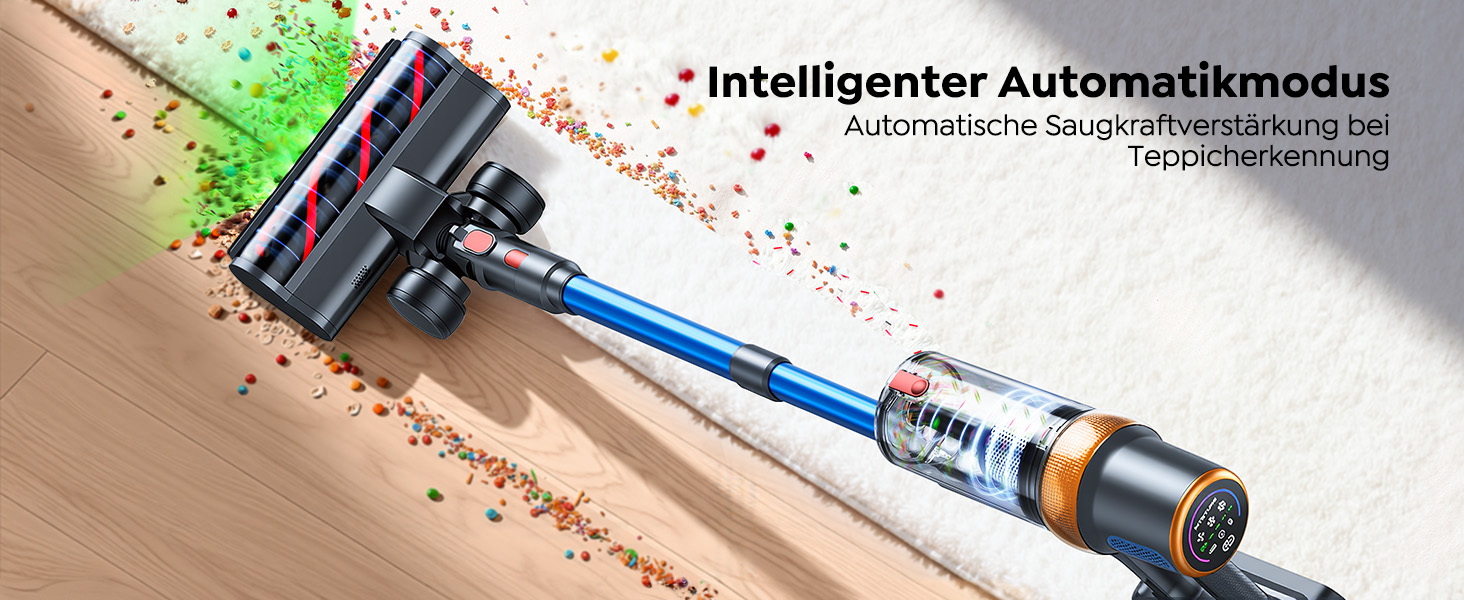 Бездротовий акумуляторний пилосос 600W/50KPA/65хв з док-станцією, для дому та авто, блакитний