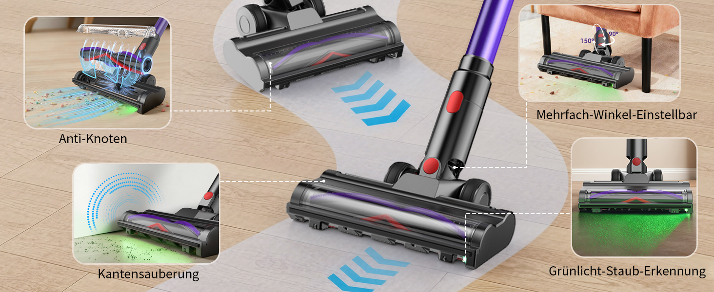 Бездротовий акумуляторний пилосос 450W, 40KPa, без мішка з HEPA-фільтром та LED-дисплеєм, антизаплутана щітка, самостійна підставка з кріпленням на стіну, час роботи 50 хв, для килимів, твердих підлог, шерсті тварин та авто