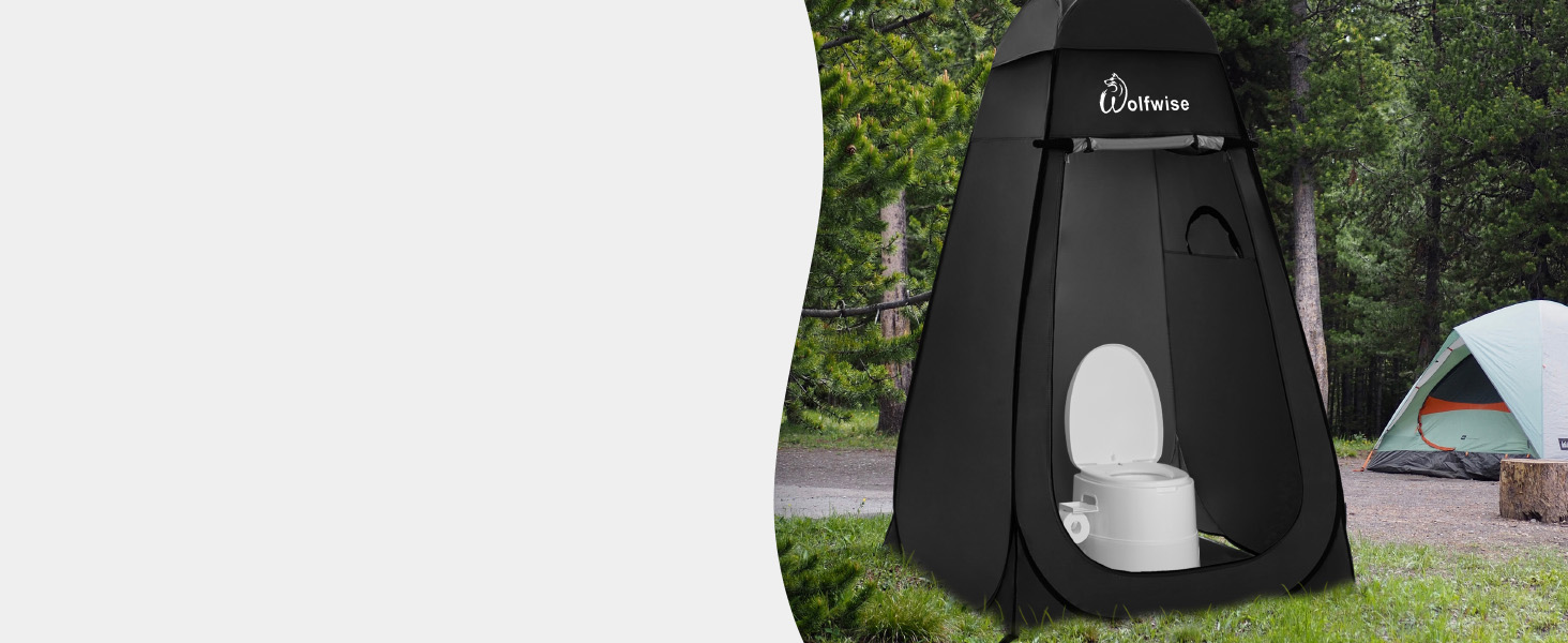WofWise Portable Camping Shower Toilet Tent with UV Protection - Outdoor Privacy Shelter (Black, L)