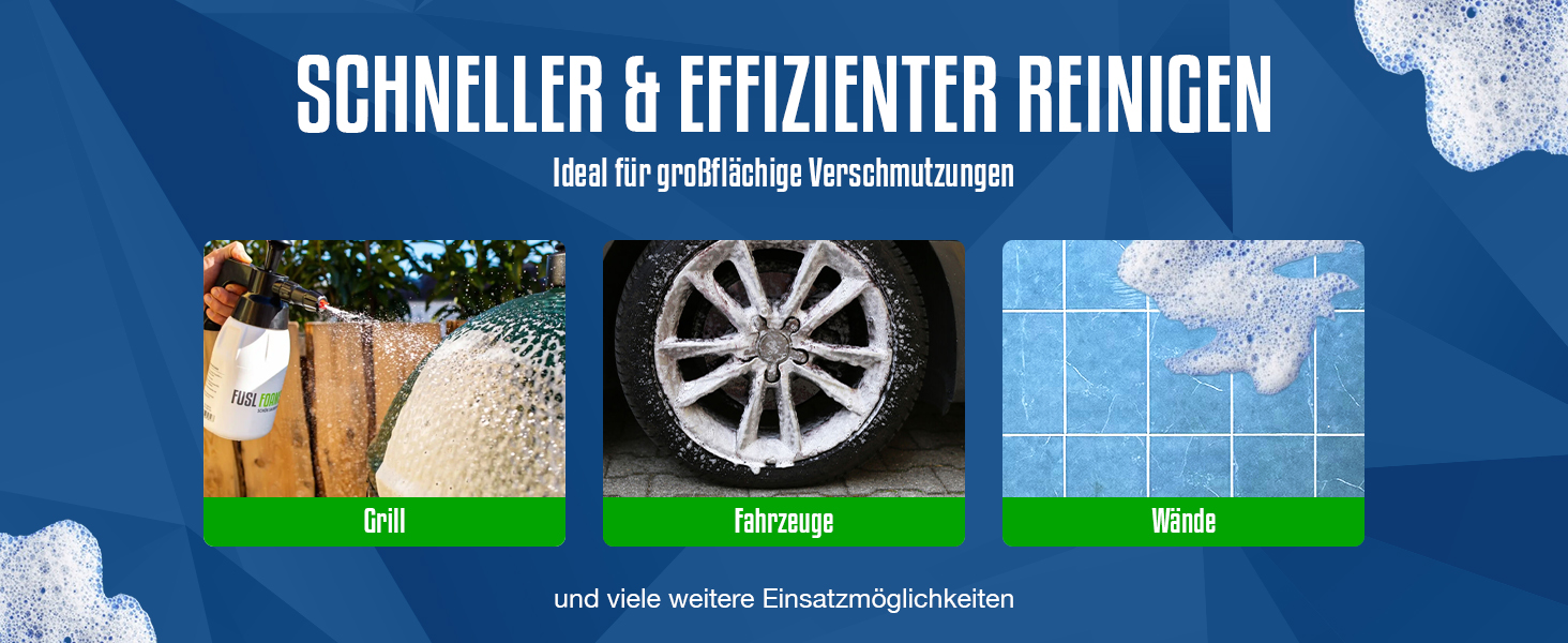 FUSL Grill Cleaner Set – FOAMSTER Foam Cannon + 1L Crust Remover – Extra Strong Grill Cleaner for Gas Grill, Smoker & Grill Grate – Biodegradable & Effective – Made in Germany
