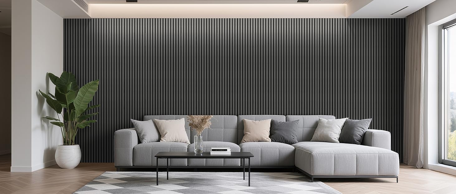 Акустична настінна панель з натурального шпона Темний дуб, 240x60x1.8 см (1.44 м²), дерев'яна панель для шумоізоляції вітальні, офісу та домашньої студії