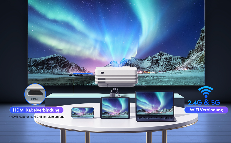 Beamer YEZMEK 5G WiFi Bluetooth: Міні проєктор LED 1080P Full HD з підтримкою 4K, HDMI, USB, TF для дому та кіно