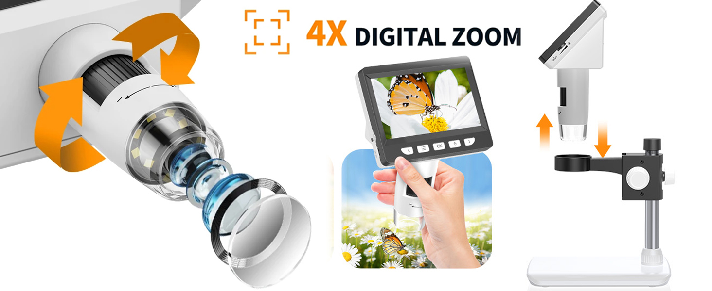 USB мікроскоп Misilmp з LCD екраном 4.3 дюйма, 1000x збільшення, 1080P, з LED підсвічуванням, для дітей та дорослих, сумісний з MacOS та Windows