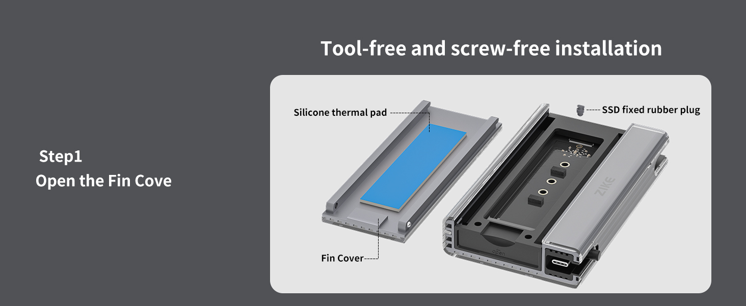 Корпус для SSD ZIKE 40Gbps M.2 NVMe з USB4.0 (до 3811MB/s), Thunderbolt4, сумісний з M.2 2280, USB3.2, PCI-E Gen 4x4