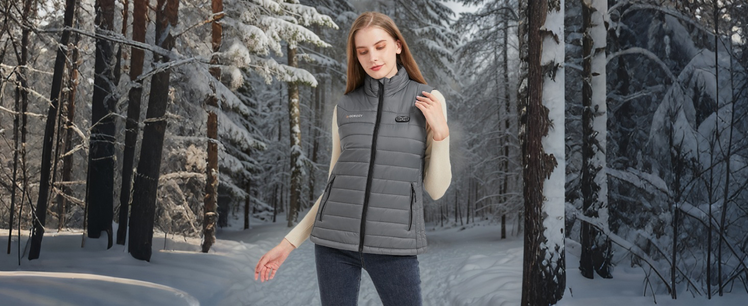 Електрична гріюча жилетка для жінок Gokozy з 5 зонами нагріву та Powerbank, сіра