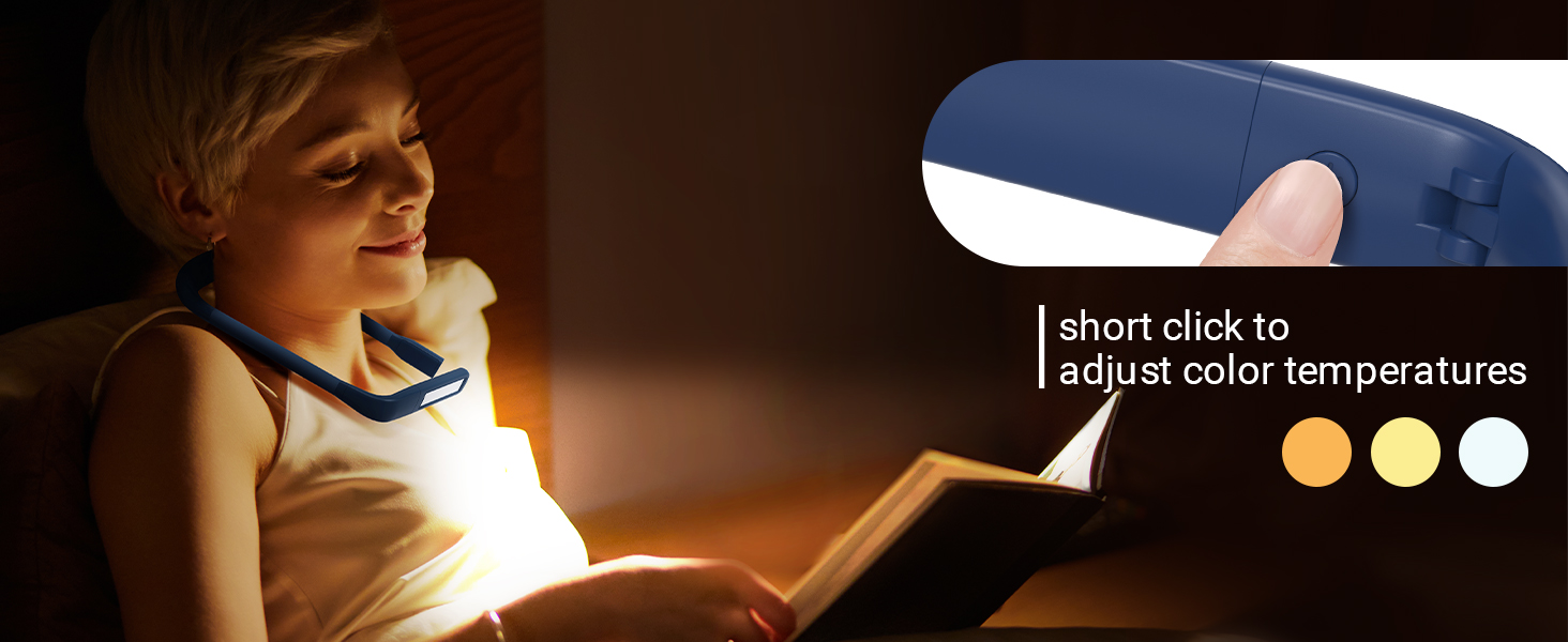 LED лампа на шию для читання Buch синя: книжкова лампа, ліхтарик для в'язання, подарунок чоловікові на Різдво
