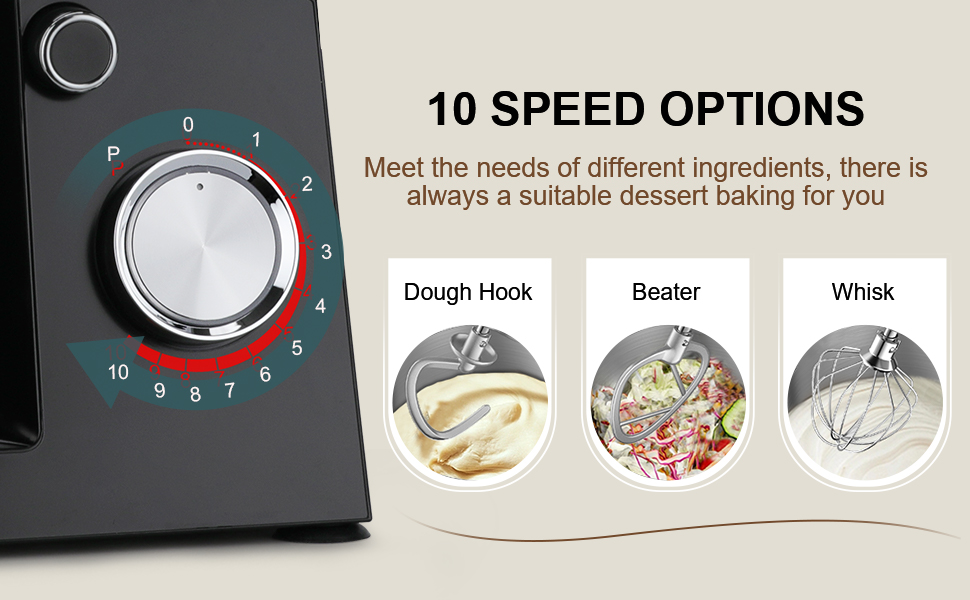 Кухонна машина Cheflee 1500W з чашами 4.5L та 5.5L з нержавіючої сталі, 10+ швидкостей, міксер з гаками для тіста та вінчиком, сплеск-захист (Чорний)