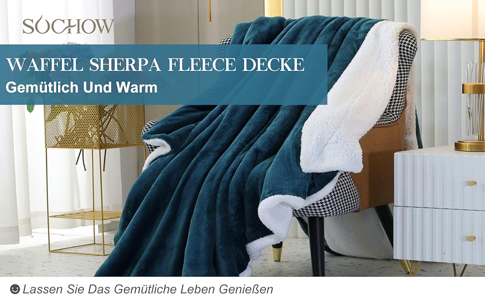 Плюшевий плед SOCHOW з флісу, 220x240 см, блакитно-зелений | Плед для ліжка, дивана, крісла