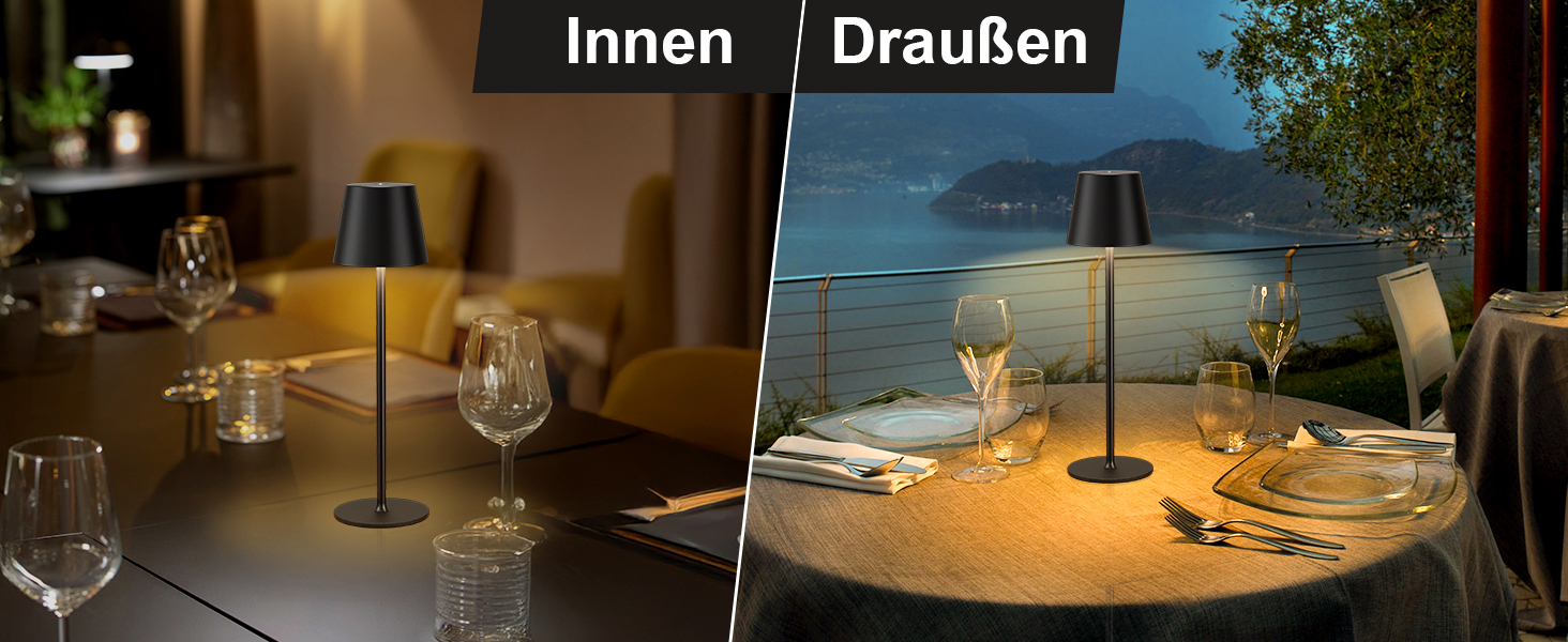 Набір з 2 бездротових настільних світильників LED з акумулятором, сенсорне регулювання яскравості, 3 режими кольору, USB-C зарядка для спальні, столу, кемпінгу (Чорний)