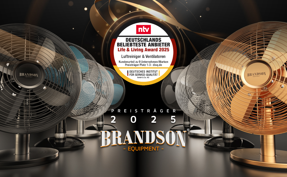 Настільний вентилятор Brandson з мідним дизайном: 3 швидкості, осциляція 80°, кут нахилу 40°, металевий корпус