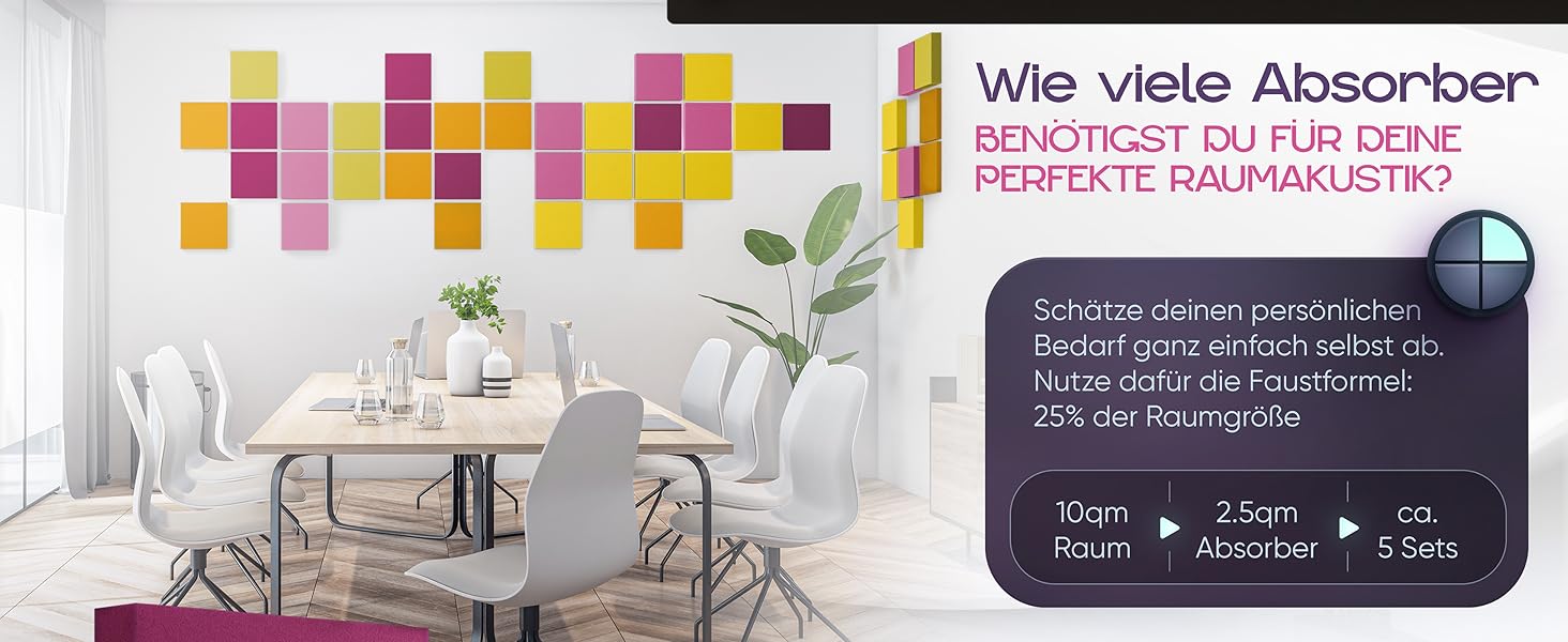 Акустичні панелі для звукопоглинання 3D, набір 8 шт, квадратні стінові панелі з градієнтом 'Sunny Shades' / 'Magnolia Shades', виготовлено в ЄС