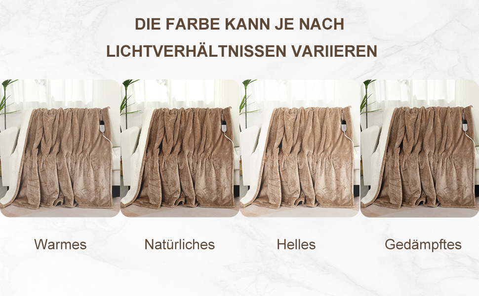 Електрична ковдра COZYTY 150x200 см з таймером та захистом від перегріву, фланель, 6 режимів нагріву, машинне прання (Бежева)