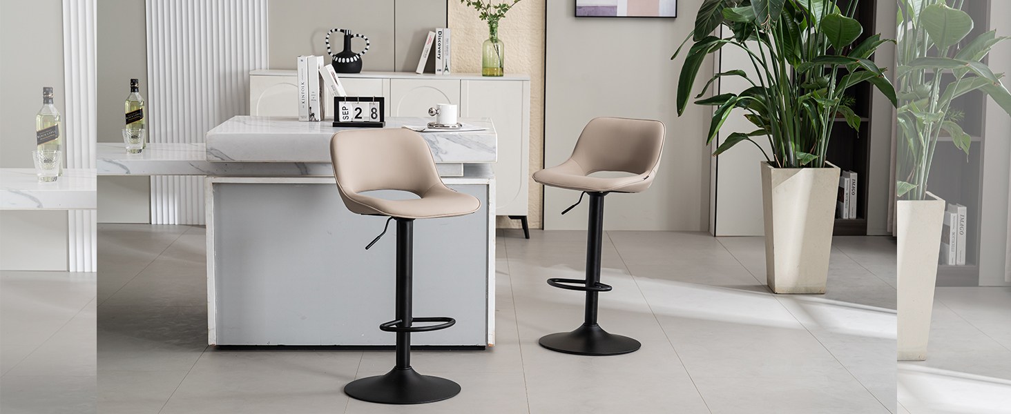 YOUNIKE Set of 2 Adjustable Bar Stools - Boho Patchwork Design, Swivel Kitchen Counter Stools with Hollow Backrest - Yellow-Green (Khaki)