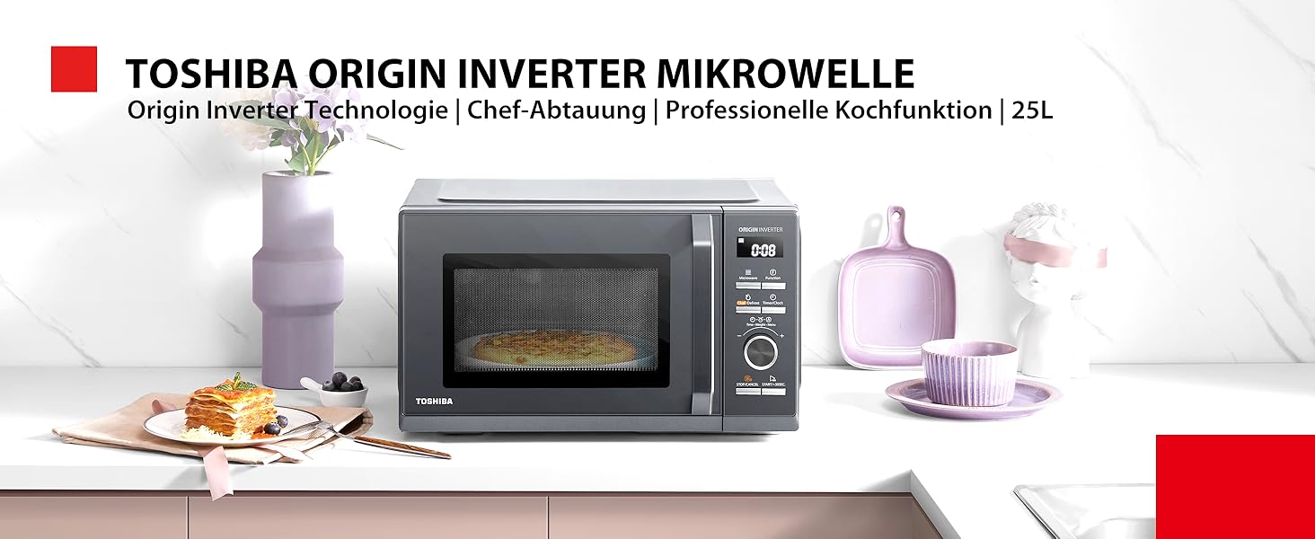 Мікрохвильова піч Toshiba MW3-AG25PFI(MG) з грилем та функцією духовки - 25L, 900W Inverter, 1100W Grill, вбудована, цифрова, 57dB, Chef-Abtauung, сірий колір Morandi, 25L, гриль, інвертор