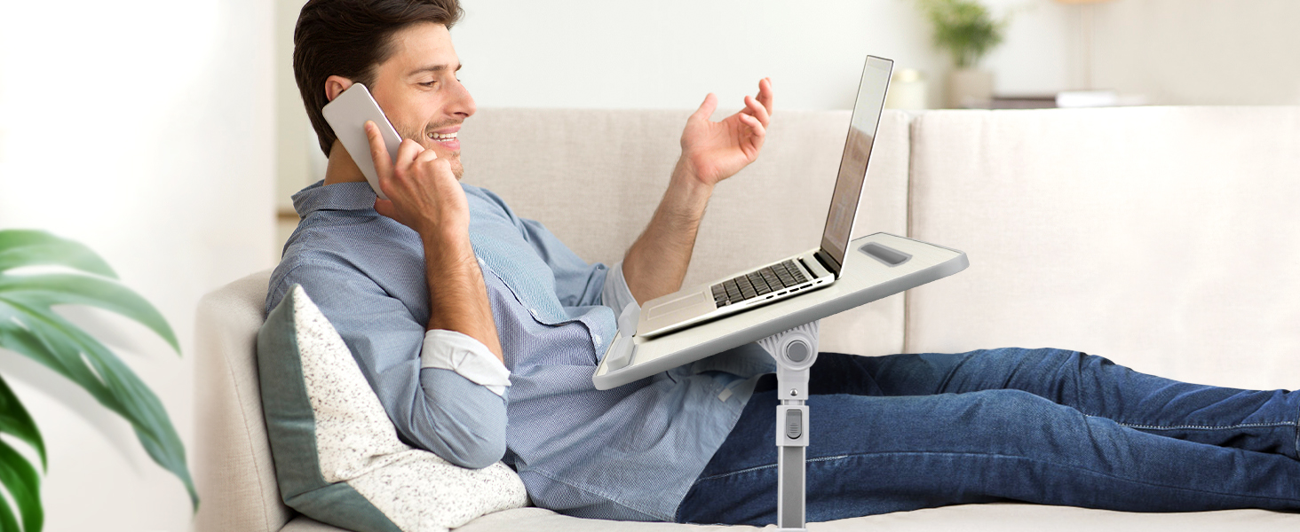 Стіл для ноутбука в ліжко, регульований, з ящиком, 60 x 34 см, бежевий