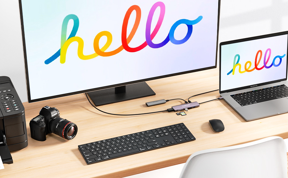 Lemorele Док-станція USB C/A 10Gbps, 3 монітори, 14 в 1: 2 HDMI (4K), Ethernet, 4 USB 3.2/2.0, VGA, Type-C 3.1, PD 100W, Audio, SD/TF, для Windows, MacBook (Блакитна)