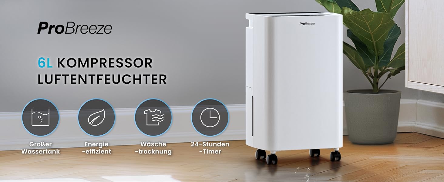 ПроБріз електросушарка повітря 12л/24г - вологопоглинач, електросушарка для білизни, з датчиком вологості, таймером, проти цвілі, 12л, 20 м²
