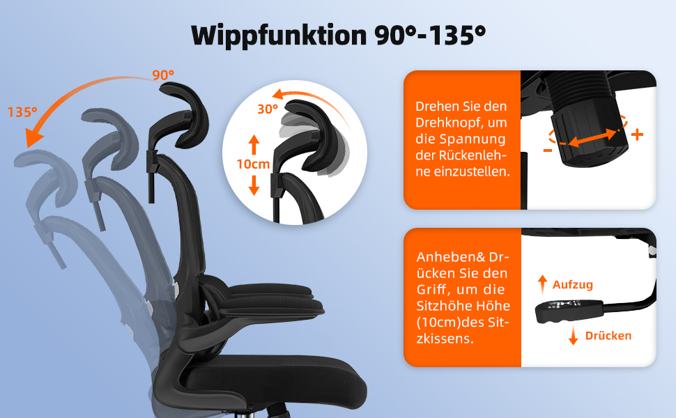 Ергономічне крісло для офісу з регульованою підголовником, поперековою підтримкою та відкидними підлокітниками, крісло для начальника, 150 кг, чорний колір, модель 2