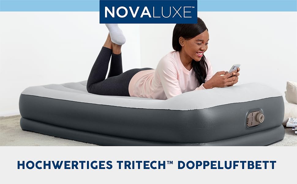 Надувний матрац Novaluxe з вбудованим електронасосом та подушкою, сірий 191x97x38 см