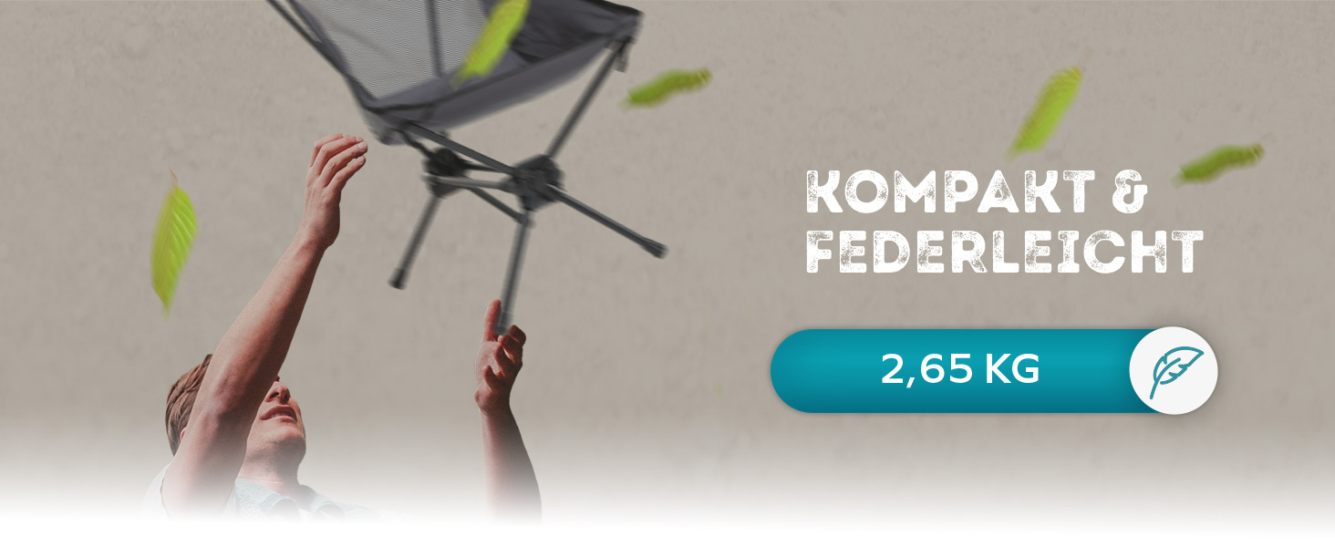 Кемпінговий стілець NaturBummler Cloud Sit Light - складаний, ультралегкий (2.65 кг), дихаючий, з сумкою, витримує 120 кг - для саду, риболовлі, відпочинку (Сірий)