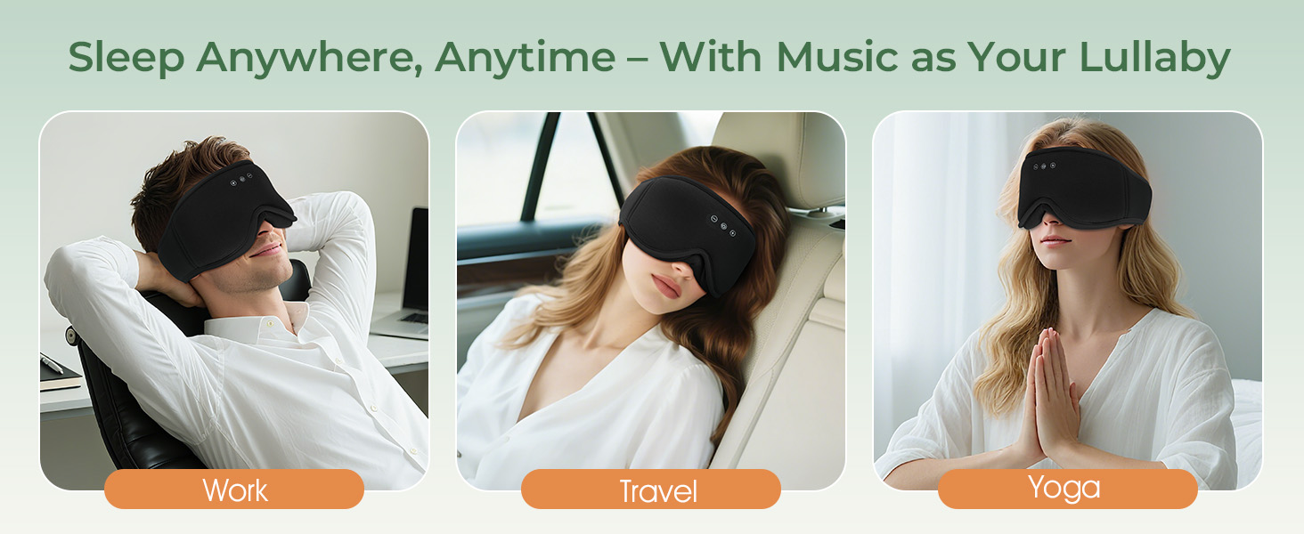 Сплющена маска для сну Musicozy з навушниками, бамбукова тканина, Bluetooth v5.4, 3D дизайн, для тих, хто спить на боці, з мікрофоном, чорна