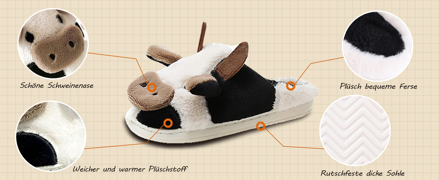 Тапочки-корови для дому: плюшеві, теплі, унісекс, 40/41 EU (колір: кава)