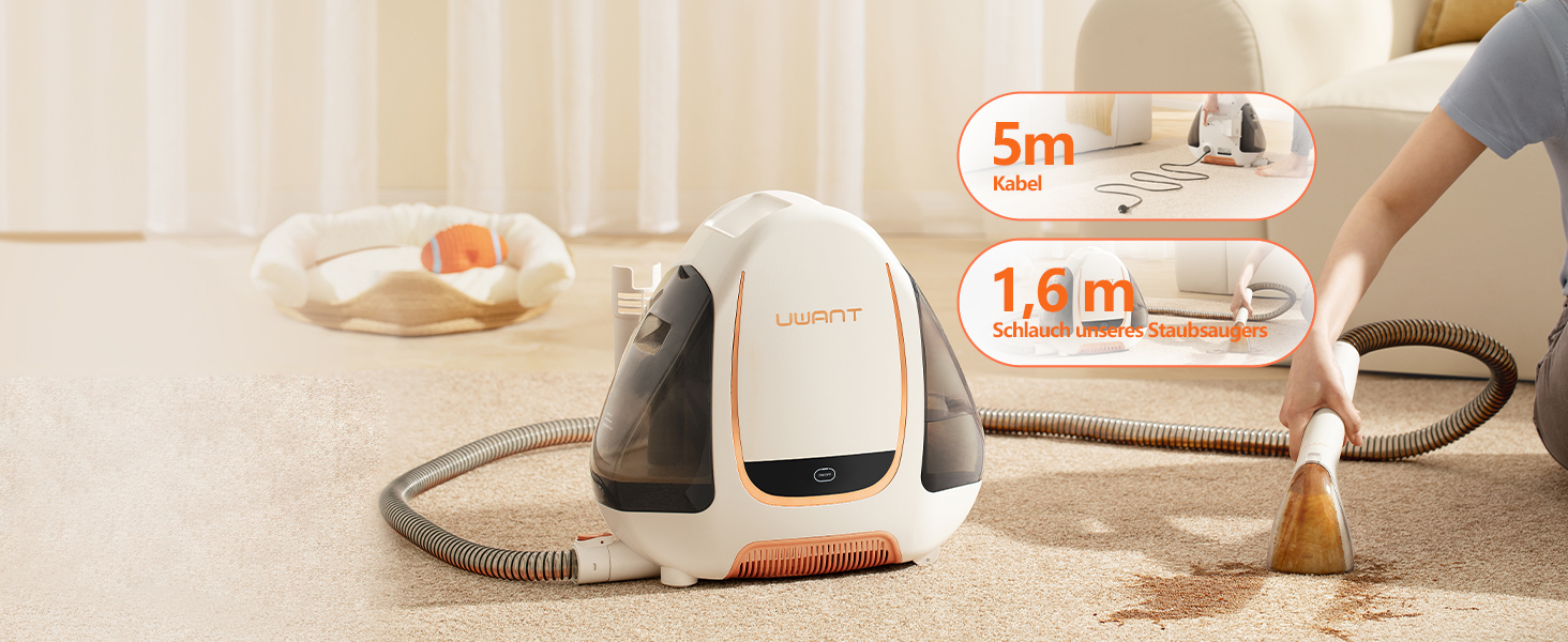 UWANT Теперішній пилосос для миття килимів, для диванів, килимів, м'яких меблів, мокрий/сухий пилосос з потужною потужністю всмоктування 12000Pa, 60dB, B100-s