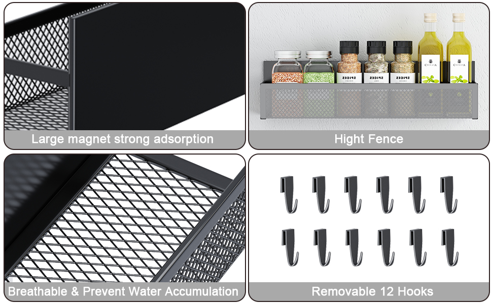 Магнітна полиця для холодильника з 8 гачками, органайзер для кухні (6 шт.)