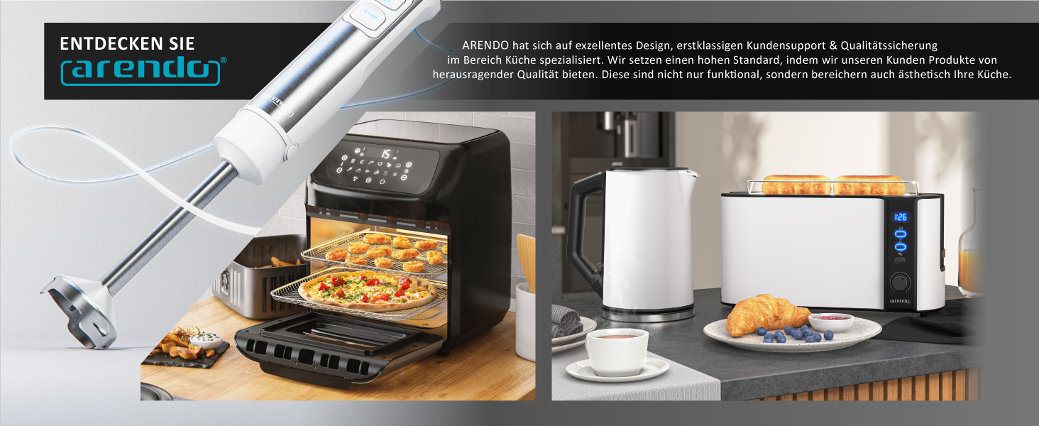 Тостер Arendo з 2 слотами, білий матовий, 1000W, з підігрівом для булок, 6 рівнів підсмажування, дисплей, функція розморожування, нержавіюча сталь