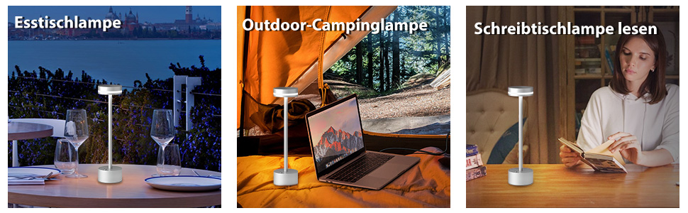 LED настільна лампа з акумулятором, бездротова, з торшером, повне алюмінієве тіло, 3 режими регулювання яскравості, акумулятор 4000mAh, тепле світло 3000K, для обіднього столу, вітальні (срібна)