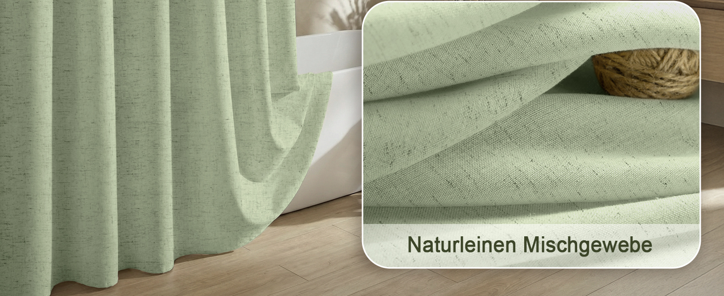 Штора для душу зелена льон 180x200 см, бохо стиль, водонепроникна, тканинна, анти-грибок, для ванної кімнати