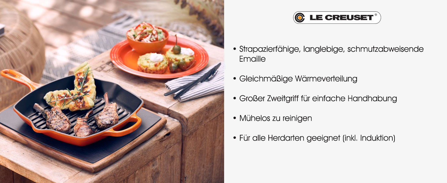 Le Creuset Signature чавунна гриль-сковорода квадратна 26 см, для всіх плит, індукція, 2,86 кг, червона