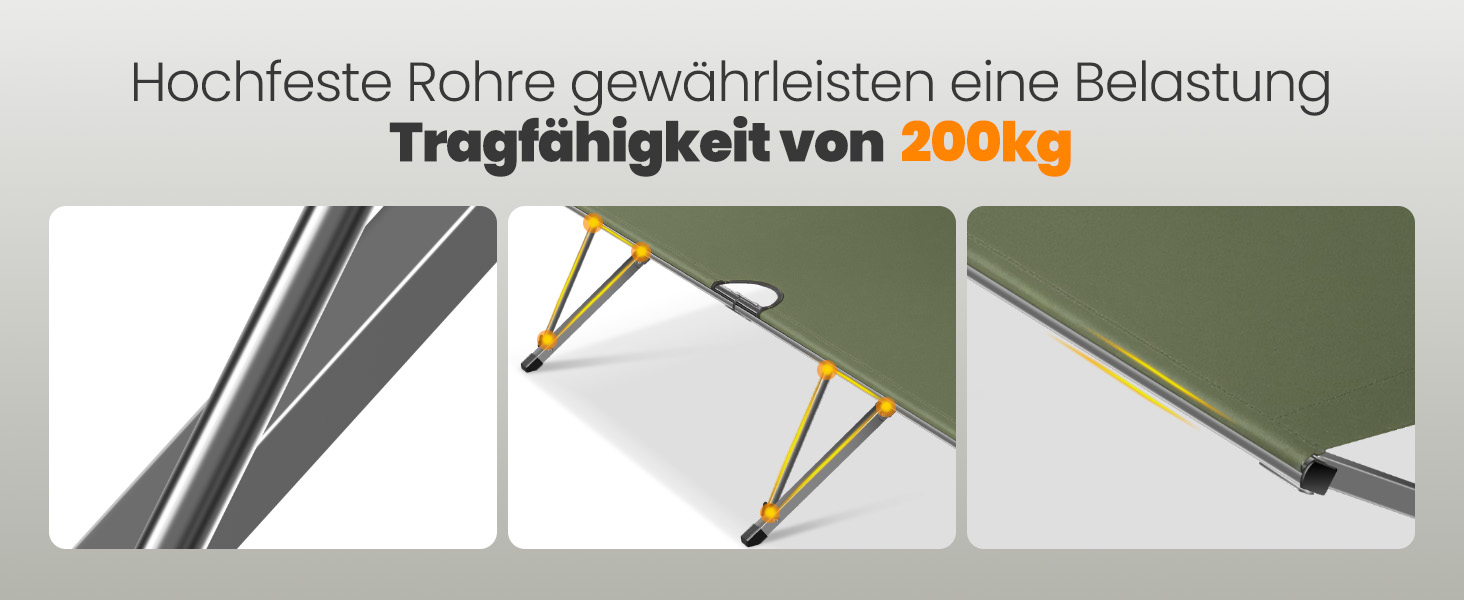 Розкладне ліжко для кемпінгу 210x80x60 см, стабільне, з кишенею, 200 кг, для відпочинку на природі, в саду, в подорожах, вдома (зелене)
