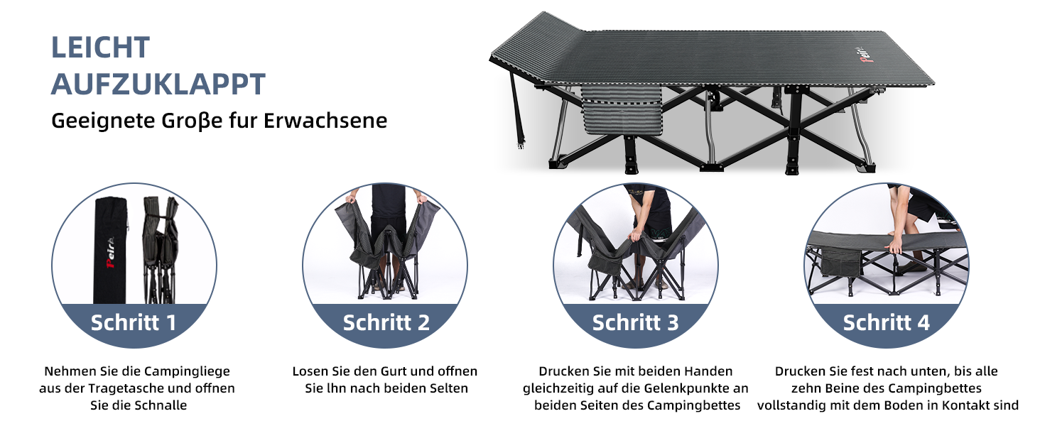 Кемпінгове ліжко Peirhw: складане, широке, з матрацом, до 200 кг, легке та портативне для подорожей