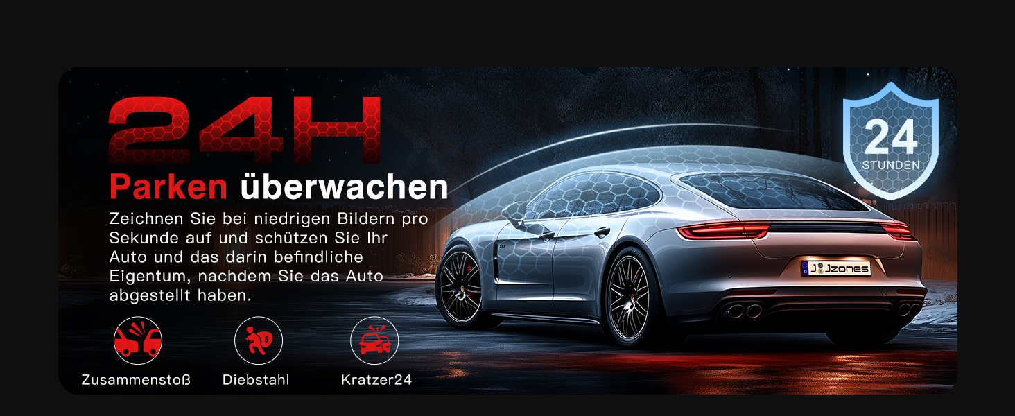 Відеореєстратор Jzones з GPS, WiFi, 4K+1080P, потрійна камера (передня, задня, внутрішня), 64GB SD, G-сенсор, нічне бачення, паркувальний режим, керування через додаток