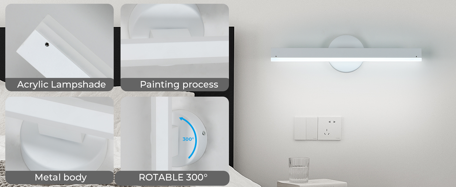 LED дзеркальна лампа Riserva 12W для ванної кімнати, поворотна 300°, чорна, 3000K/6500K