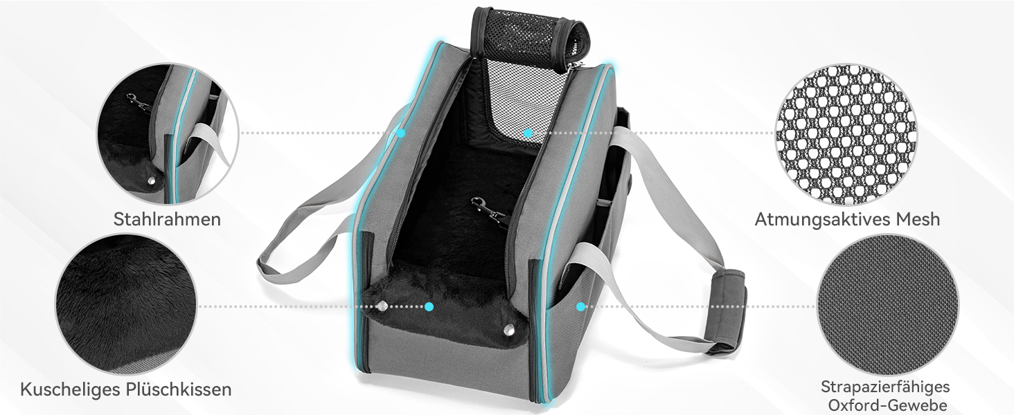 PETSFIT Автокрісло для собак та котів, середньорозмірне, сіре, до 4.5 кг, з безпечним ременем та кишенями