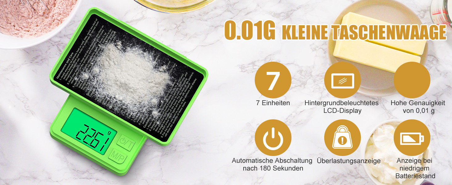 Кухонні ваги Diyife 1000г/0,01г: Міні-ваги з LCD дисплеєм для кухні, чаю, кави