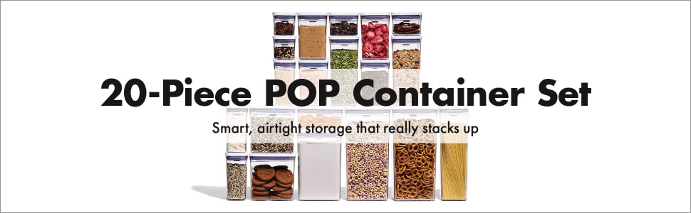 OXO Good Grips Pop Контейнери для зберігання продуктів, 5 шт., пластик, білий (набір 20 предметів)