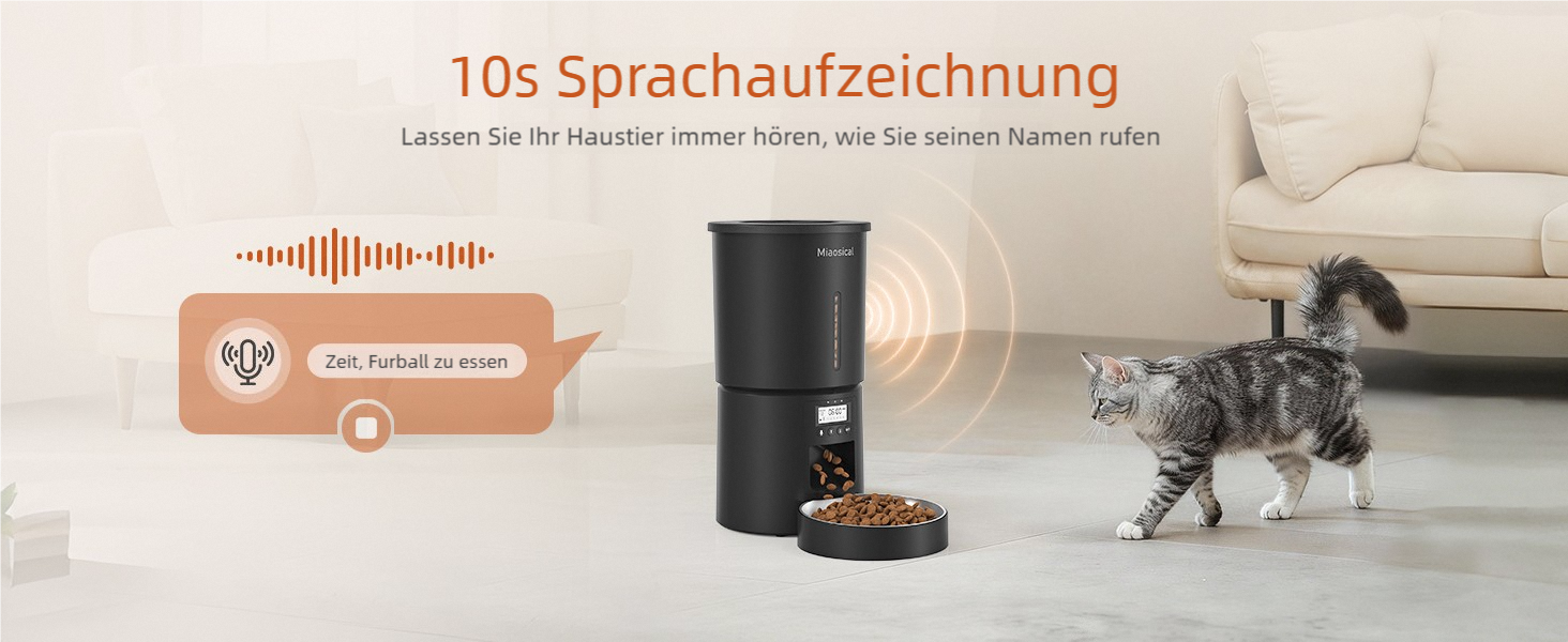 Автомат годівлі для котів 4.2L з окремою мискою, програмоване годування, подвійне живлення, 6 прийомів їжі на день (Чорний), миска з нержавіючої сталі