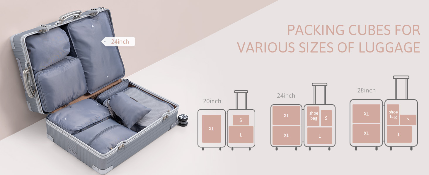 Органайзер для валізи Meowoo, набір 8 шт. (сірий): кубики для пакування, органайзери для подорожей та бізнесу