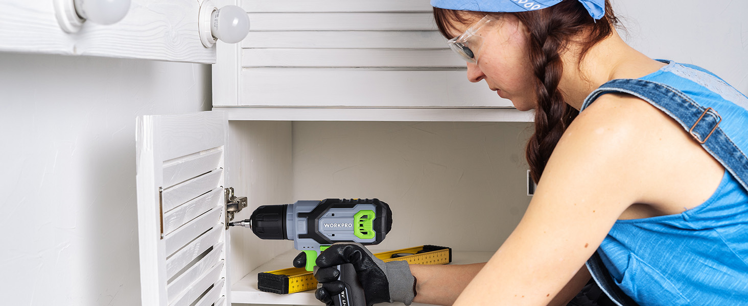 WORKPRO Акумуляторний шуруповерт 8V з набором 53 аксесуари, регульована швидкість, LED-ліхтик, для домашніх ремонтів та DIY