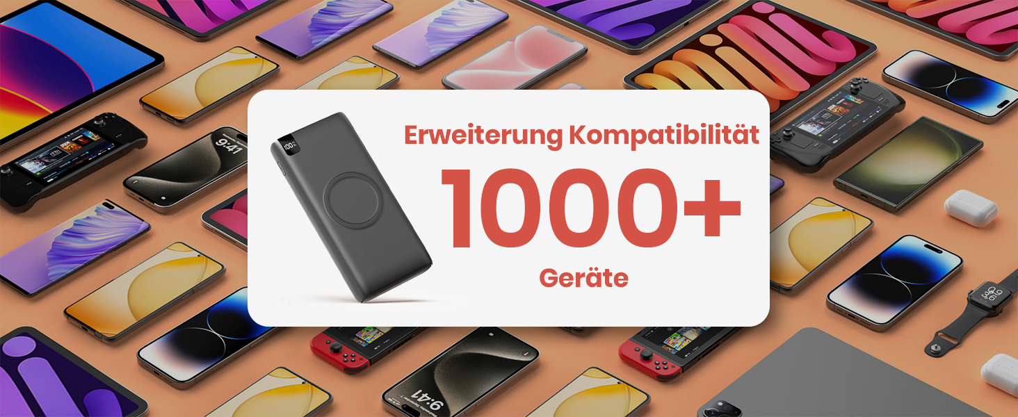 Power Bank BRENCIL 27000mAh з бездротовою зарядкою 15W, PD/QC, USB-C, чорний