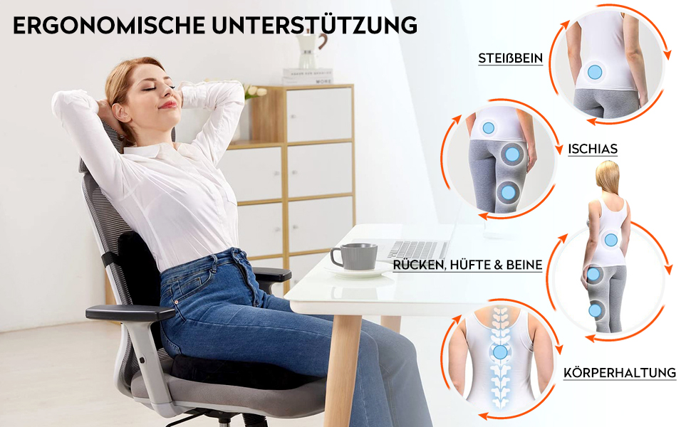 Подушка для сидіння в авто з Memory Foam, ортопедична, чорна. Підвищення сидіння для водія, для офісного крісла, інвалідного візка